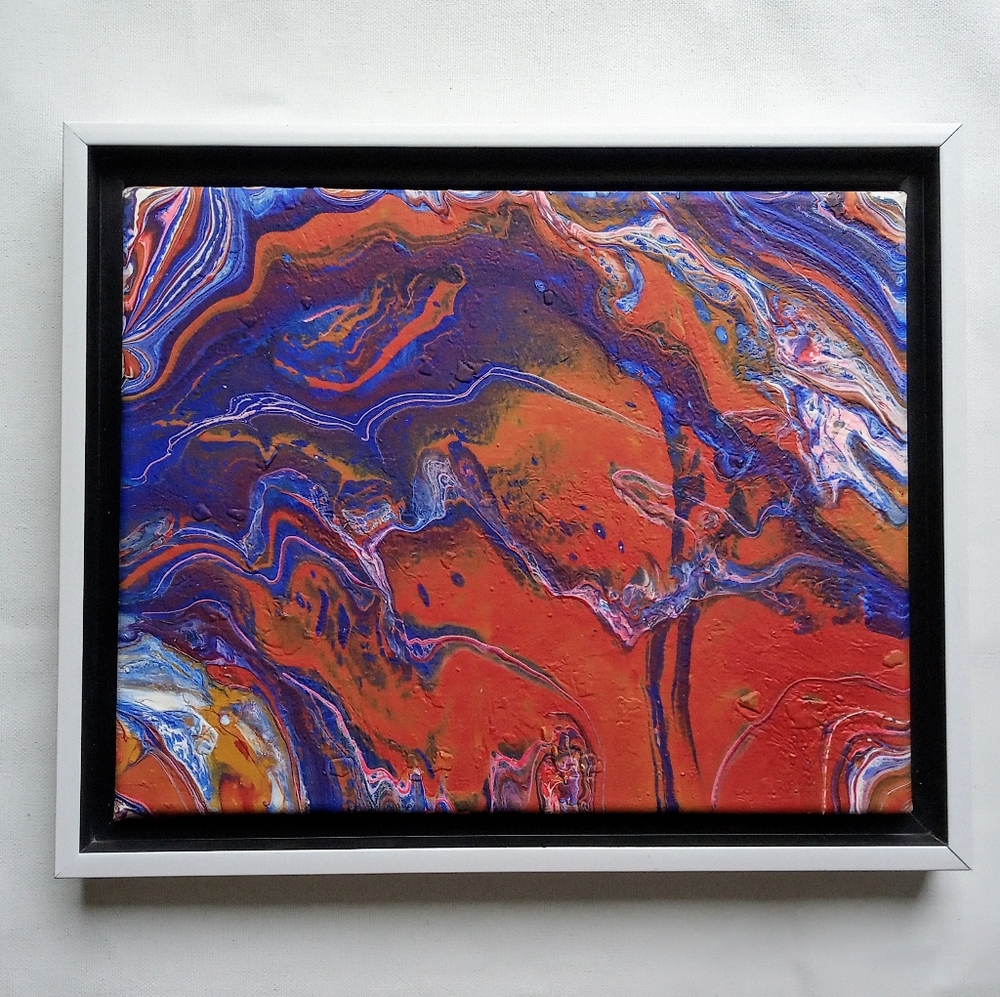 Acrylic Pour Painting with a White Floater Frame